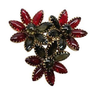 Red Rhinestone Brooch Unsigned Mid Century